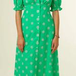 Frnch Midi Floral Dress Women S Emerald Green Eyelet Embroider Puff Sleeve Boho Photo 0