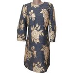 Irene Klarie Floral Embroidered Shift Dress Size UK42 US 8 M Gray Jacquard Gold Photo 5