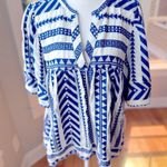 Old Navy Cobalt Blue White Embroidered Cotton Loose Fit Flare Sleeve Top Sz XL Photo 2