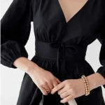 J.Crew  Black V-neck‎ Puff Sleeve Cotton Poplin Mini Dress Size 2 Photo 1