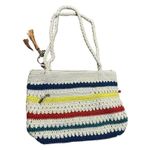 The Sak Crocheted Shoulder Bag Medium Handbag Stripes with pink pom pom row Photo 1