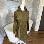 J Jill Olive Green Trench Coat Rain Jacket Removable Hood Zip Pockets Utility XS Photo 11