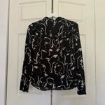 ZARA  Abstract Faces High Neck Cowl Blouse Size XS Black and White Photo 3