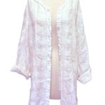Flax White Textured Linen Button Down Long Sleeve Blouse Tunic Cover Up Medium Photo 0