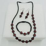 Magnetic Hematite Necklace Bracelet Earrings Set Red Poppy Jasper Photo 0
