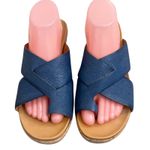 Kork Ease Women's Blue Leather Cross Toe Ring Cork Wedge Sandals Size 10M EUC Photo 1