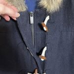 Old Navy Woman's Medium Navy Blue Duffle Toggle Coat Faux Fur Hood Zip Front Photo 4