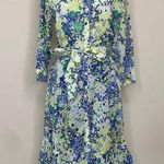Talbots NWOT Sz 8 Floral Cotton Shirt Dress A Line Ruffled Blue Green Yellow Photo 0