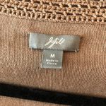 J.Jill Beige Boho Cardigan Thin Knit Crochet Trim Tussah Silk Cotton Blend M Photo 2