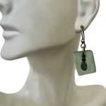 Sterling silver green Sea Glass Pineapple charm dangle earrings Photo 2