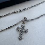 CZ Cross Pendant Necklace for Men Women,Streetwear Punk Hip Hop Unisex Style Silver Photo 2