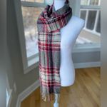 Vintage Fiori di Firenze Gray Pink Plaid Wool Scarf w Fringe Made in Italy Photo 1