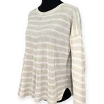 Eileen Fisher | Medium | 100% Organic Linen Open Knit Beige Striped Sweater Photo 1