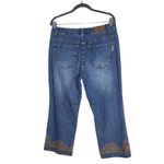 Coldwater Creek  Boho Capri Jeans with Brown Embroidery Size 14 Croppped Denim Photo 1