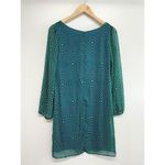 Peaches N Cream Dress Womens Size Medium Green Blue Long Sleeve Geometric Print Green Photo 5