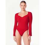 ✨Scoop Women's Ribbed Bodysuit with Sweetheart Neck and Long Sleeves✨ Red Size L Photo 1