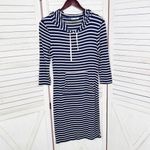 Heart & Hips Striped Nautical Hoodie T Shirt Midi Dress Blue White Medium Photo 7