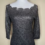 Marina Black Silver Sparkle Scallop Neckline Lace Midi Dress Event Occasion 8 Photo 1
