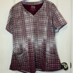 Barco Uniforms Women's Patterned Burgundy and White Scrub Top Red Size L Photo 0