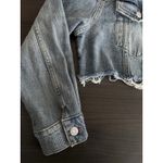 Anthropologie  Pilcro Y2K Cropped Jean Jacket Small Fringe Raw Hem Denim Photo 2