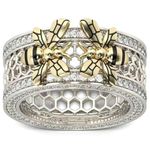 Boutique Unique 2 ct. tw. Two Little Bee Band Ring Inlaid Shiny CZ Two-Tone Sterling Silver Size 6 Photo 3