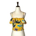 ZARA  Yellow Floral Print‎ Adjustable Strap Ruffled Bust Cropped Top Tropical M Photo 3