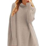 Turtleneck Batwing Sleeve Oversized Ribbed Knit Tunic Sweater (72) Photo 0