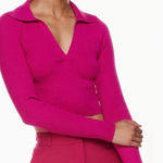Aritzia NEW‎  Babaton sculpt knit ribbed top polo long sleeve pink Photo 0
