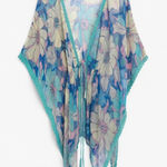 Nine West Floral Sheer Kimono with Teal Trim Swim Cover Up Photo 0