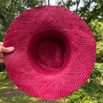Vintage 70s Woven Straw Boater Hat Pink Photo 6