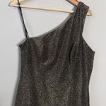 Vince Camuto One Shoulder Glitter Knee Length Dress Womens 12 Gold Slit Cocktail Photo 7