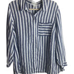Coldwater Creek Plus Size 1x Pure Linen Striped Button Down Blouse Top Nautical Photo 0