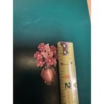 Vntg Pink Enamel And Rhinestone Metal Flower Brooch W/pink Cats Eye Stone Photo 3