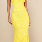 Lulus  Yellow Sequin Lace-Up Maxi Dress Photo 0