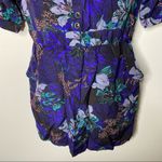 Yumi Kim Floral Back Cut Out Short Sleeve Silk Black Blue Dress S Photo 5