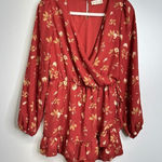 Altar'd State Altar’s State Romper Womens Floral Red/Tan Long Sleeve Ruffle Detail Size Medium Photo 0