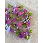 1960's style lucite Purple & Pink Floral Beaded Necklace With Green Leaf Accent Photo 5