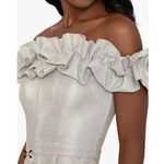 XScape Women's Off the Shoulder Ruffle Metallic Glitter Gown has Pockets size 14 Photo 2