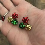 Metal Christmas Bow Earrings and Brooch Sparkle‎ and Shine in Any Light Red Photo 2