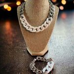 Claire's 2 Piece Necklace Bracelet Set Chunky Chain Silver Tone White Acrylic Photo 0