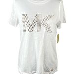 Michael Kors MICHAEL Studded Short Sleeve T Shirt White Gold Tone Size Small Photo 0