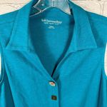 Soft Surroundings Women’s Sleeveless Mismatched Eclectic Button Teal Shirt M Photo 2