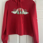 FRIENDS Women's Large Red Central Perk Graphic‎ Pullover Crop Hoodie Cozy Photo 0