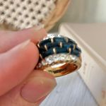 18KGE RSC Blue Glass Statement Ring Covenant Elegant Vintage Sparkly Glam Jewelry Photo 9