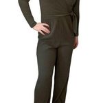 American Eagle  Olive Green Ribbed Wrap Front Long Sleeve Jumpsuit - size XS Photo 0