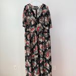 Unique Vintage Black Floral Maxi Dress Flutter Sleeve sz 3X Cottage Witchy Photo 1