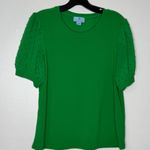 CeCe Blouse Women's Size M Short Puff-Sleeve Top Spring Green Office Casual Photo 1