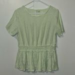 Cato  Eyelet Peplum Ruffle Short Sleeve Top Blouse Top Mint Green Women’s Medium Photo 1