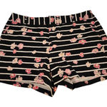 ELLE Floral Striped Shorts Casual Everyday Wear Black Pink Size 12 Photo 0