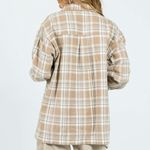 Princess Polly  Oversized Flannel Shirt in Tan and Cream Photo 1